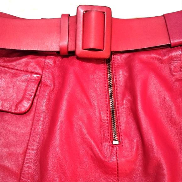 Real Leather Red Cargo Mini Skirt  Size 8 - Picture 3 of 9